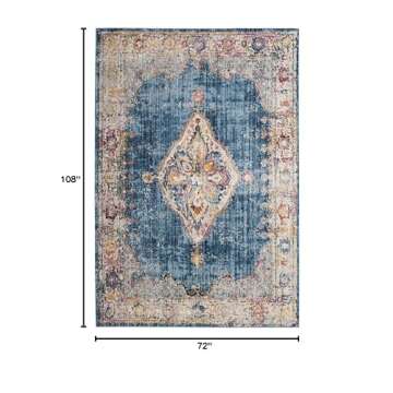 SAFAVIEH Bristol Collection 6' x 9' Blue/Ivory BTL348C Boho Chic Medallion Distressed Area Rug