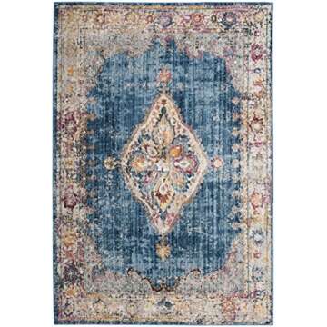 SAFAVIEH Bristol Collection 6' x 9' Blue/Ivory BTL348C Boho Chic Medallion Distressed Area Rug