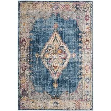 SAFAVIEH Bristol Collection 6' x 9' Blue/Ivory BTL348C Boho Chic Medallion Distressed Area Rug