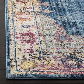 SAFAVIEH Bristol Collection 6' x 9' Blue/Ivory BTL348C Boho Chic Medallion Distressed Area Rug