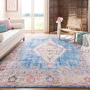 SAFAVIEH Bristol Collection 6' x 9' Blue/Ivory BTL348C Boho Chic Medallion Distressed Area Rug