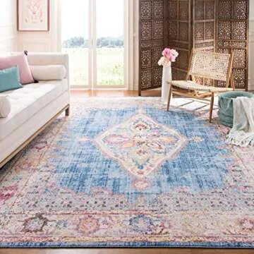 SAFAVIEH Bristol Collection 6' x 9' Blue/Ivory BTL348C Boho Chic Medallion Distressed Area Rug