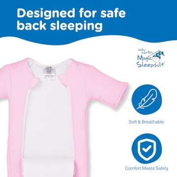 Baby Merlin's Magic Sleepsuit Transition Product - 3-6 Months Swaddle Transition Sleepsuit - Soft Cotton Material with Double Zipper for Easy Diaper Changes - Promotes Safe Sleep for Babies - Pink