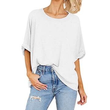 Women Oversized T-Shirt Summer Casual Short Sleeve Loose Tee Tops White