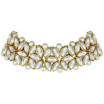 Aheli Faux Kundan Pearl White Bridal Choker Necklace with Earring Maang Tikka Indian Ethnic Traditional Bollywood Fashion Wear Jewelry Set Gift