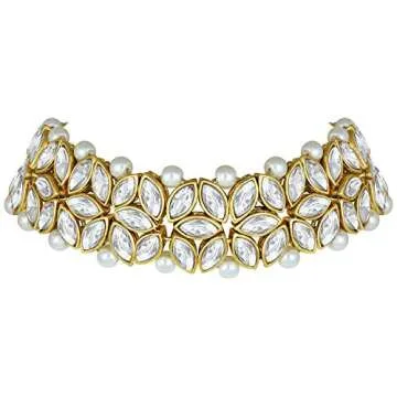 Aheli Faux Kundan Pearl White Bridal Choker Necklace with Earring Maang Tikka Indian Ethnic Traditional Bollywood Fashion Wear Jewelry Set Gift