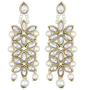 Aheli Faux Kundan Pearl White Bridal Choker Necklace with Earring Maang Tikka Indian Ethnic Traditional Bollywood Fashion Wear Jewelry Set Gift