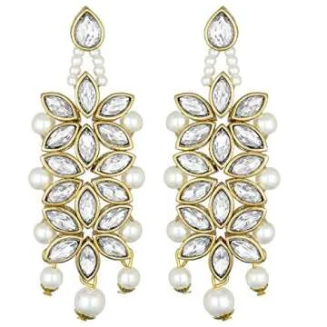 Aheli Faux Kundan Pearl White Bridal Choker Necklace with Earring Maang Tikka Indian Ethnic Traditional Bollywood Fashion Wear Jewelry Set Gift