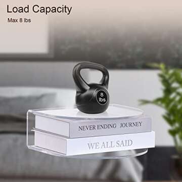 HMYHUM Acrylic Floating Nightstand Set of 2, Wall Mounted Bedside Table for Bedroom, Hanging, 8 lbs Load, 10.5" L x 10 "W x 4" H, Clear