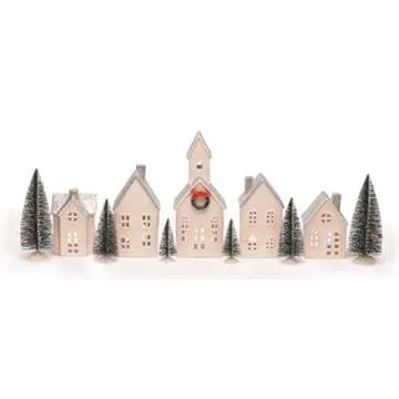 Mark Feldstein Silver Rooftopped Village with Trees - 16 Piece LED Set, 11 Inch