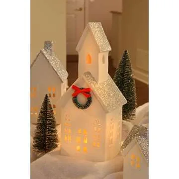 Silver Rooftopped Christmas Village Set with LED Lights
