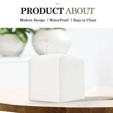 Carrotez Tissue Box Cover Holder Square PU Leather Modern Napkin Holder Facial Tissue Holder Case for Bathroom, Vanity Countertops, Bedroom - White