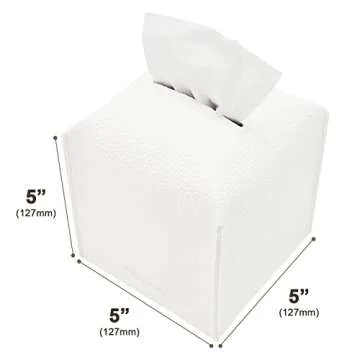 Carrotez Tissue Box Cover Holder Square PU Leather Modern Napkin Holder Facial Tissue Holder Case for Bathroom, Vanity Countertops, Bedroom - White