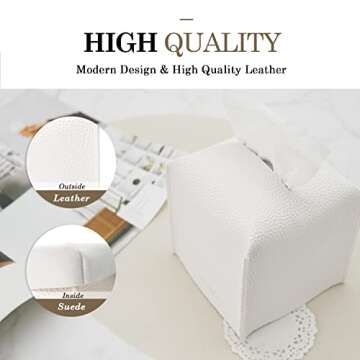 Carrotez Tissue Box Cover Holder Square PU Leather Modern Napkin Holder Facial Tissue Holder Case for Bathroom, Vanity Countertops, Bedroom - White