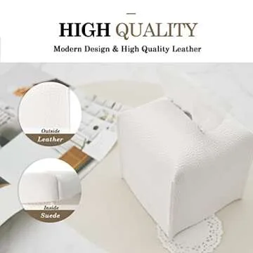 Carrotez Tissue Box Cover Holder Square PU Leather Modern Napkin Holder Facial Tissue Holder Case for Bathroom, Vanity Countertops, Bedroom - White