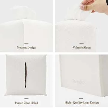 Carrotez Tissue Box Cover Holder Square PU Leather Modern Napkin Holder Facial Tissue Holder Case for Bathroom, Vanity Countertops, Bedroom - White