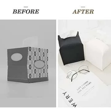 Carrotez Tissue Box Cover Holder Square PU Leather Modern Napkin Holder Facial Tissue Holder Case for Bathroom, Vanity Countertops, Bedroom - White