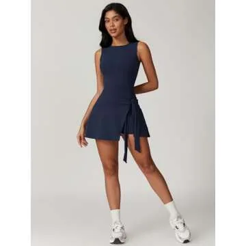 ABOCIW Athletic Dress for Women Tennis Dress with Built in Shorts Sleeveless Workout Athletic Rompers Short Jumpsuits Navy Small