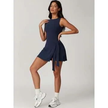 ABOCIW Athletic Dress for Women Tennis Dress with Built in Shorts Sleeveless Workout Athletic Rompers Short Jumpsuits Navy Small