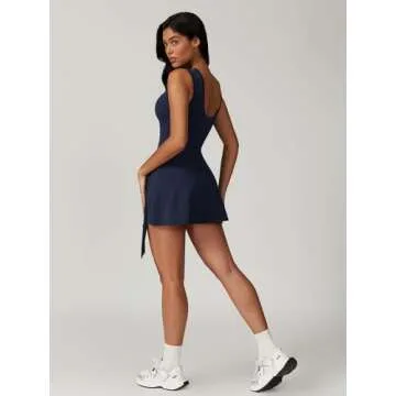 ABOCIW Athletic Dress for Women Tennis Dress with Built in Shorts Sleeveless Workout Athletic Rompers Short Jumpsuits Navy Small