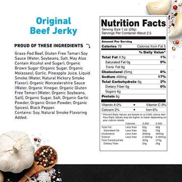 Original Beef Jerky by Country Archer, 100% Grass-Fed, Gluten Free, Protein Snacks, 2.5 Ounces, 4 Pack