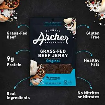 Original Beef Jerky by Country Archer, 100% Grass-Fed, Gluten Free, Protein Snacks, 2.5 Ounces, 4 Pack
