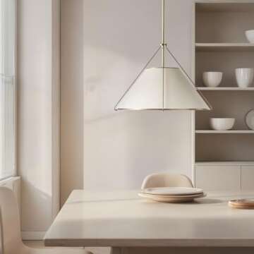 Linen Glow Brass Pendant Light, Modern Design, Burnished Brass Finish, Natural Linen Shade, Soft Lighting, Versatile Installation, Pendant Lights for Living Room, 24.75" Dia x 17.25" H (White)