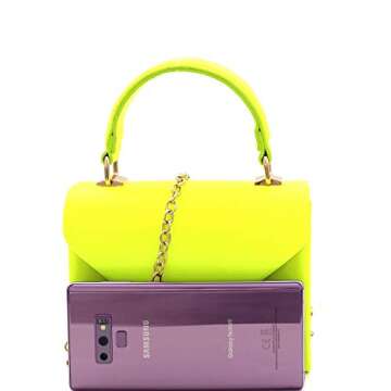 Mini Top-Handle Retro Box Flap PU Leather Satchel Crossbody Leopard Snake Neon (1Plain Top-Handle - Crochet Fabric Ivory)