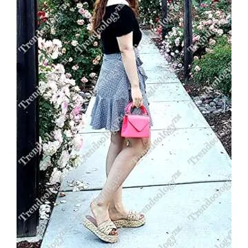 Mini Top-Handle Retro Box Flap PU Leather Satchel Crossbody Leopard Snake Neon (1Plain Top-Handle - Crochet Fabric Ivory)