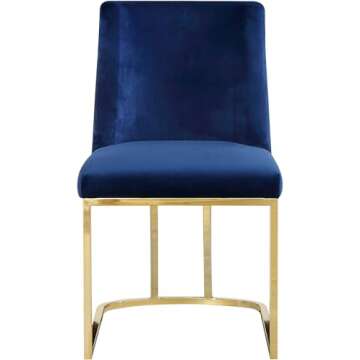 Meridian Furniture Heidi Collection Modern | Contemporary Velvet Upholstered Dining Chair with Polished Gold Metal Frame, Set of 2, 19" W x 23" D x 32" H, Navy