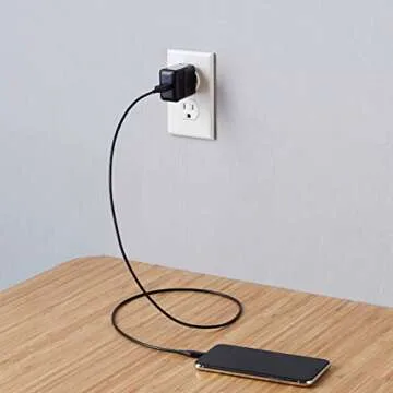 Amazon Basics 12W One-Port USB-A Wall Charger (2.4A) for Phones (iPhone 15/14/13/12/11/X, Samsung, and more), non-PPS, Black