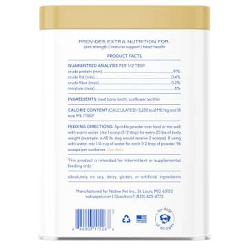 Native Pet Beef Bone Broth Powder for Dogs & Cats, 9.5 oz - Pet Gravy Food Topper for Picky Eaters ?...