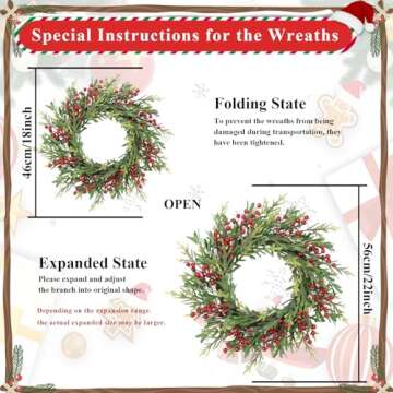 U'Artlines 22" Artificial Christmas Wreath, Front Door Wreath with Red Berry Pine Cones Christmas Decorations for Winter Xmas Holiday Home Indoor Outdoor Use (Red Berries)