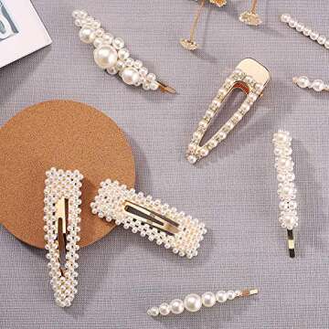 8pcs Pearls Hair Clips Set for Women Girls, Fashion Sweet Artificial Pearl Barrettes, Hair Accessori...