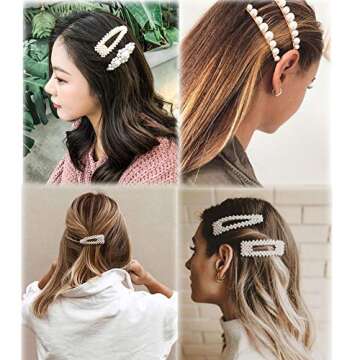 8pcs Pearls Hair Clips Set for Women Girls, Fashion Sweet Artificial Pearl Barrettes, Hair Accessories for Party, Birthday Valentines Day Gifts