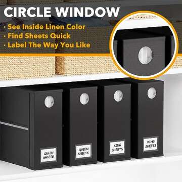 SpaceAid 4 Pack Bed Sheet Organizers and Storage, Foldable Sheet Organizer for Linen Closet, Sheets Set Folder Keeper with Window XL (Queen & King Size) Organizing Bedding Container, Black