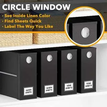 SpaceAid 4 Pack Bed Sheet Organizers and Storage, Foldable Sheet Organizer for Linen Closet, Sheets Set Folder Keeper with Window XL (Queen & King Size) Organizing Bedding Container, Black