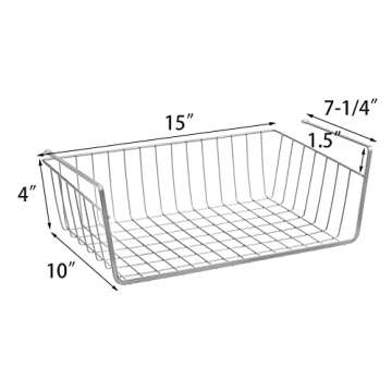 Jucoan 3 Pack Under Shelf Baskets, 15 x 10 x 5.5 Inch Slide in Wire Hanging Storage Baskets Under Ca...