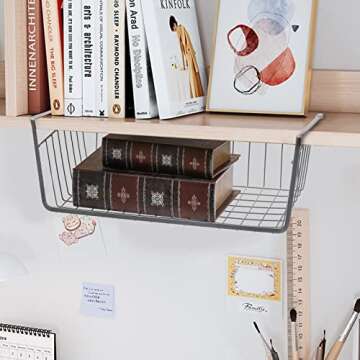 Jucoan 3 Pack Under Shelf Baskets, 15 x 10 x 5.5 Inch Slide in Wire Hanging Storage Baskets Under Cabinet Shelf Storage Baskets for Kitchen Pantry Cupboard Dorm Room Closet Bookshelf, Large