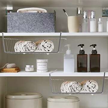 Jucoan 3 Pack Under Shelf Baskets, 15 x 10 x 5.5 Inch Slide in Wire Hanging Storage Baskets Under Cabinet Shelf Storage Baskets for Kitchen Pantry Cupboard Dorm Room Closet Bookshelf, Large