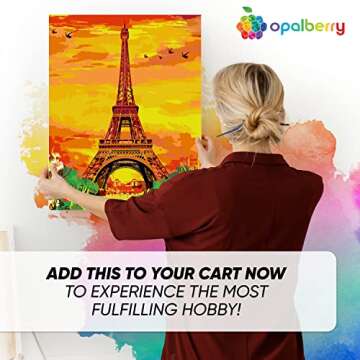 Opalberry Paint by Numbers for Adults - Number Painting Kit with Rolled Canvas - DIY Painting by Numbers - 16x20 Acrylic DIY Painting: M.S.A.'s Eiffel Tower