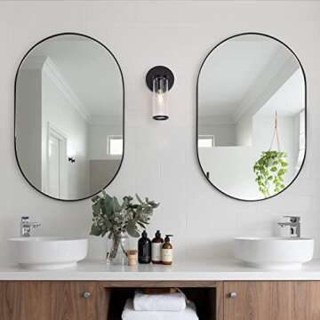 Heircido 1 Light Bathroom Vanity Light, Mini Black Bathroom Light Fixture,Metal and Glass Vanity, Modern Vanity Lighting, Indoor Living Room Bedroom Wall Lights, E12 Base