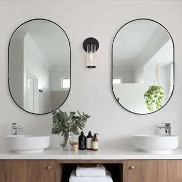 Heircido 1 Light Bathroom Vanity Light, Mini Black Bathroom Light Fixture,Metal and Glass Vanity, Modern Vanity Lighting, Indoor Living Room Bedroom Wall Lights, E12 Base