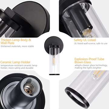 Heircido 1 Light Bathroom Vanity Light, Mini Black Bathroom Light Fixture,Metal and Glass Vanity, Modern Vanity Lighting, Indoor Living Room Bedroom Wall Lights, E12 Base