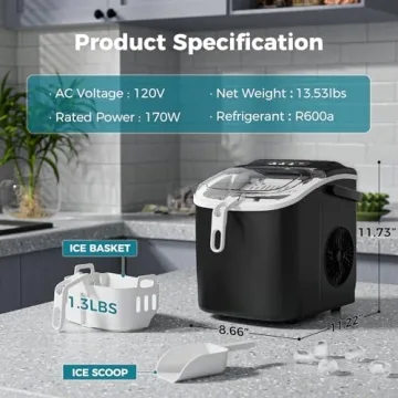 WAA Mini Ice Maker - 26Lbs/Day, Self-Cleaning