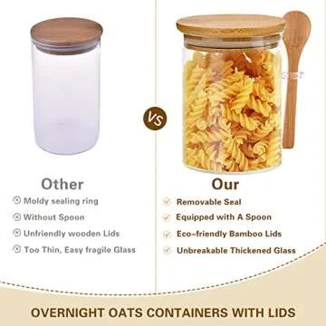 Nevfiro Airtight Glass Jars with Bamboo Lid & Spoon