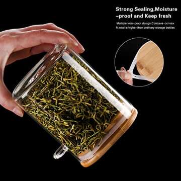 Nevfiro 4 Pack Airtight Glass Jars with Bamboo Lid and Spoon, 19Oz Borosilicate Glass Food Storage Containers Canisters, Decorative Overnight Oats Containers with Lids for Coffee, Tea, Sugar