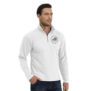 H HYFOL Men's USA Flag Graphic Pocket Pullover American Patriotic 1/4 Zip Stand Collar Long Sleeve Sweatshirts