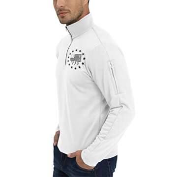 H HYFOL Men's USA Flag Graphic Pocket Pullover American Patriotic 1/4 Zip Stand Collar Long Sleeve Sweatshirts