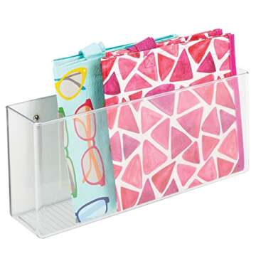 mDesign Plastic Adhesive Mount Storage Organizer Container for Kitchen or Pantry Wall Organization - Space Saving Holder for Sandwich Bags, Foil - 16" Wide - Ligne Collection - 4 Pack - Clear